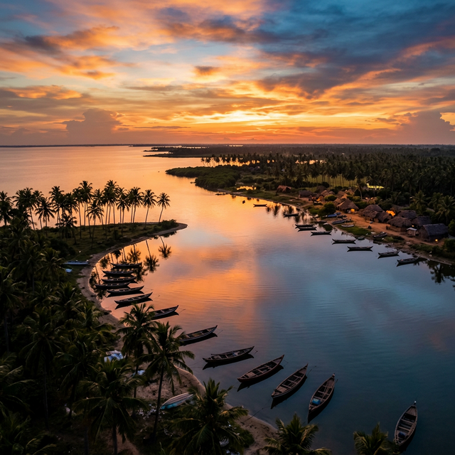 Pulicat Lake aerial view at sunset